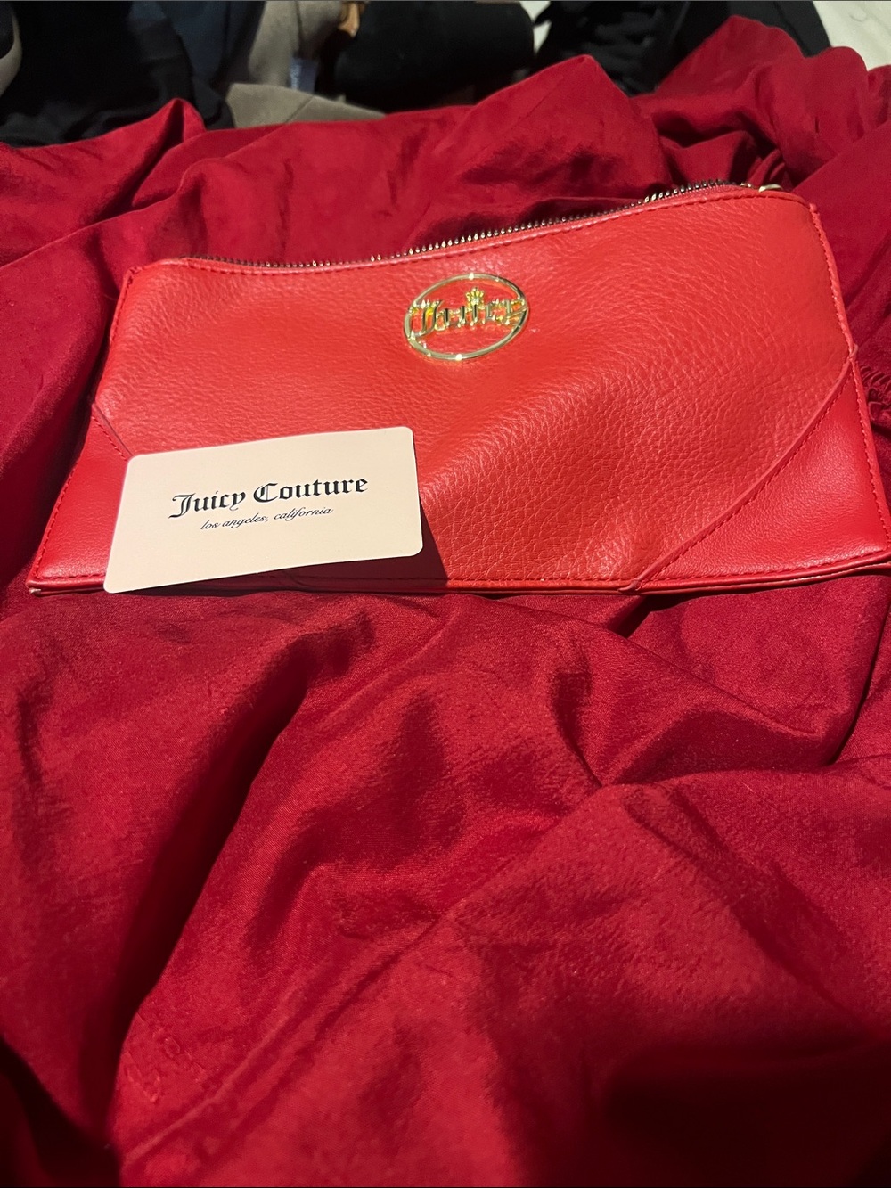 Juicy Couture Red Leather Zip Wristlet with Gold Logo